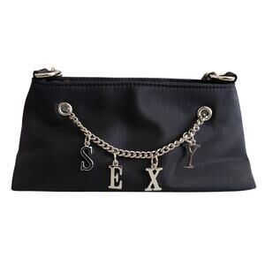Black Polyester Chain Shoulder Bag with "SEXY" Letter Charms